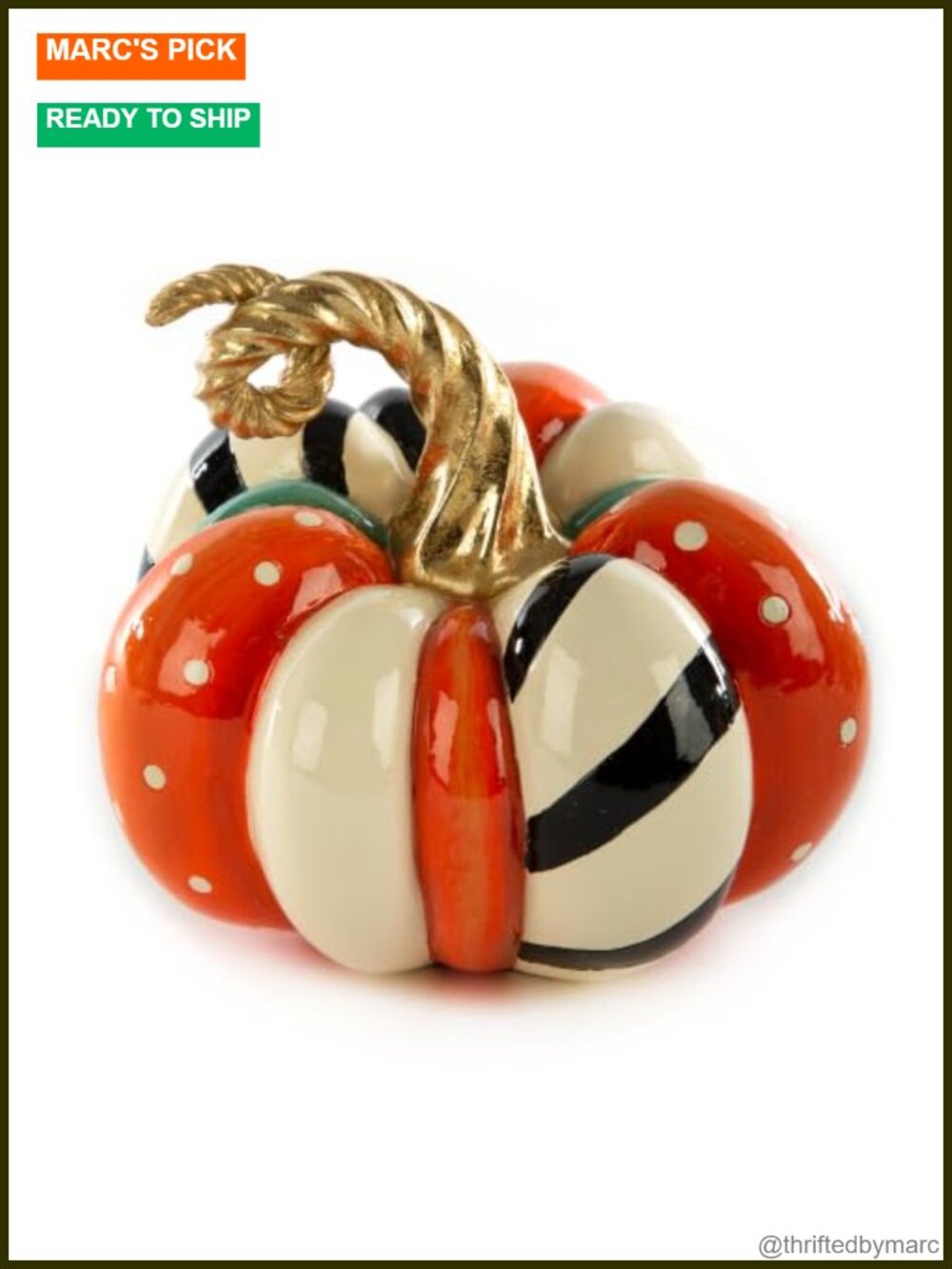 Hand-Painted Resin Mini Pumpkin Figurine Patchwork Spice Fall Home Decor
